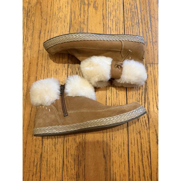 UGG Elowen Boots Womens Size 9 Brown Suede Shearling Fur Cuff Zip Ankle - Picture 6 of 8